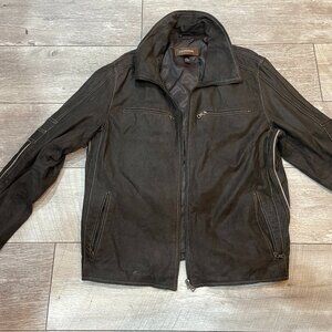 DANIER Western brown leather aviation bomber trucker biker moto jacket L